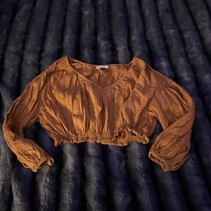 Universal Thread Cropped Ruffle-Hem Blouse - Rust Brown